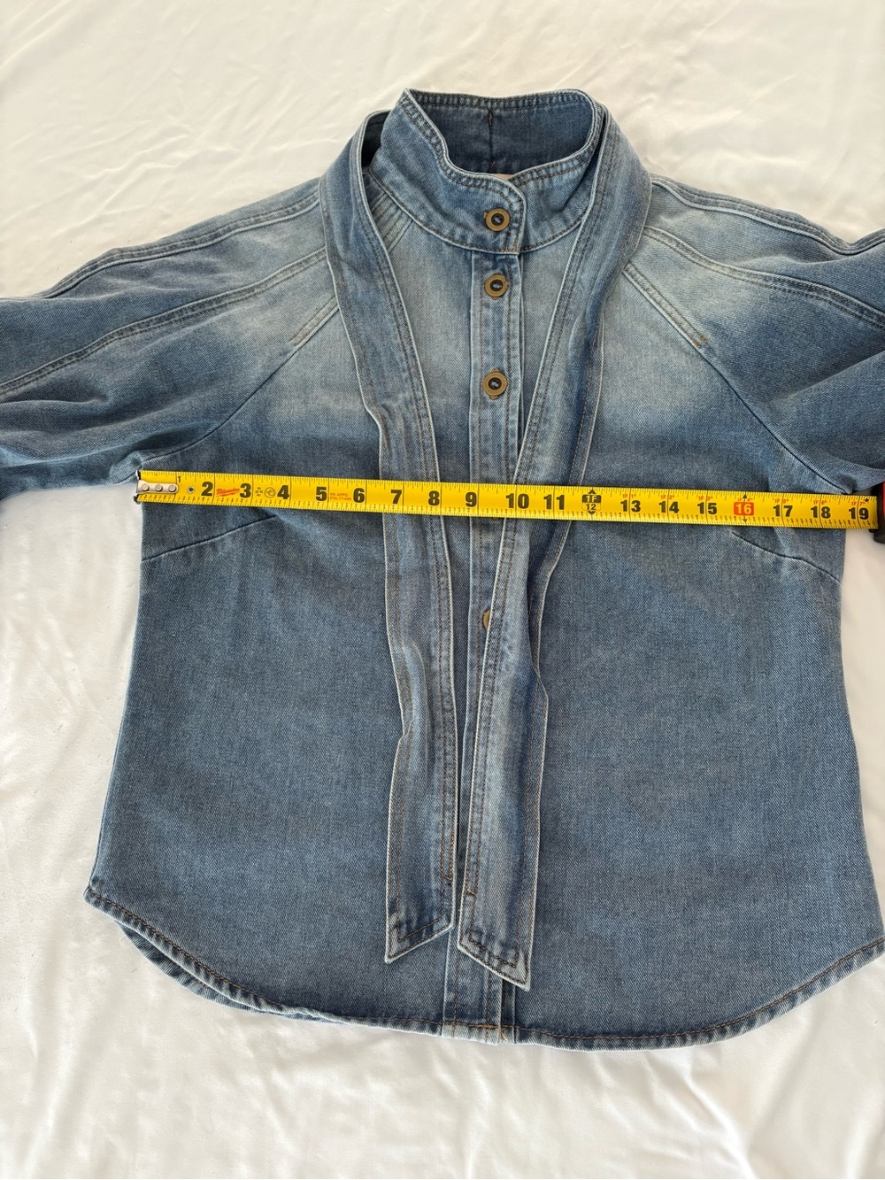 NWT Bailey44 Tie-Neck Puff Sleeve Denim Button-Down Shirt. Zimmerman Inspired. - Picture 11 of 13
